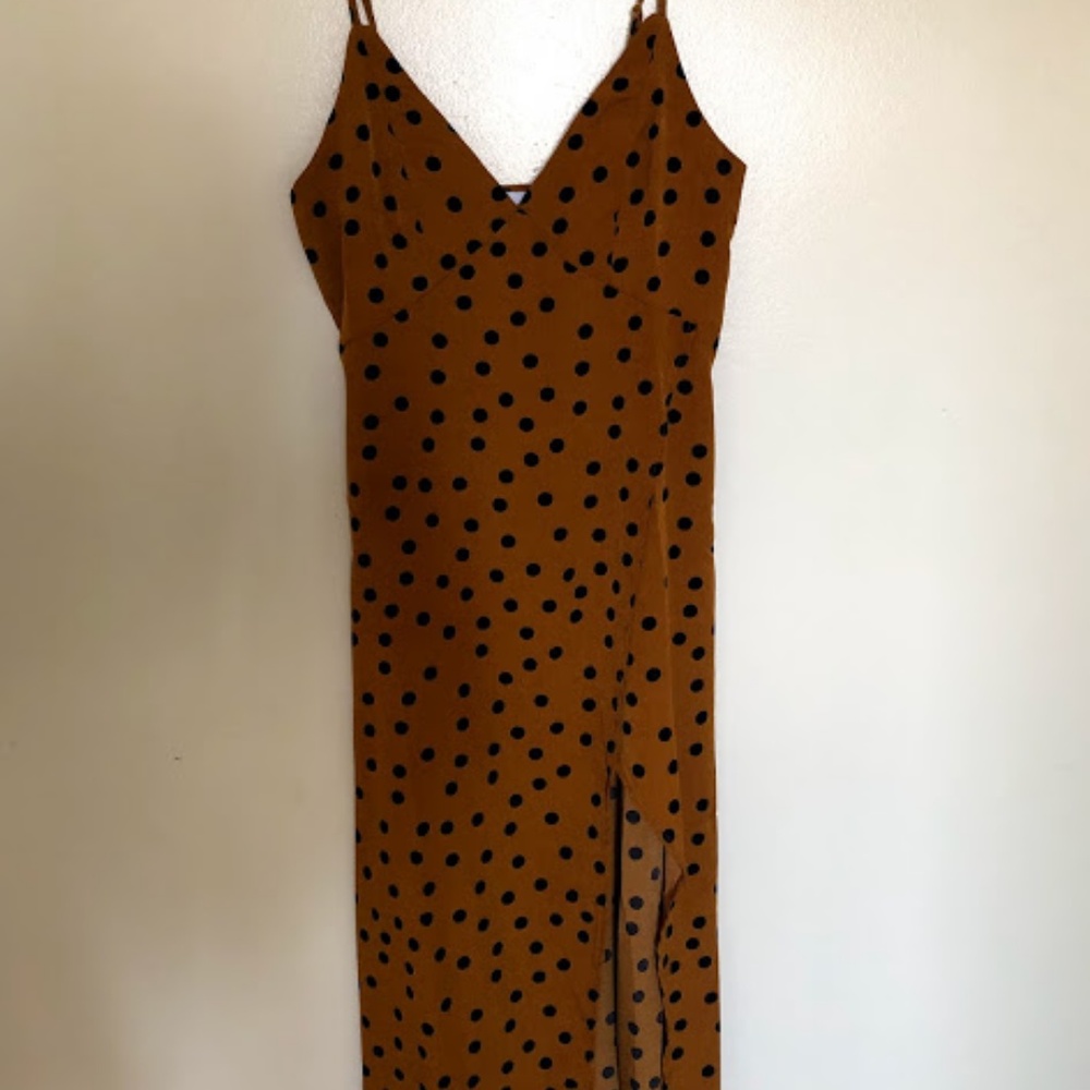 Orange w/ Black Polka Dot Midi Dress